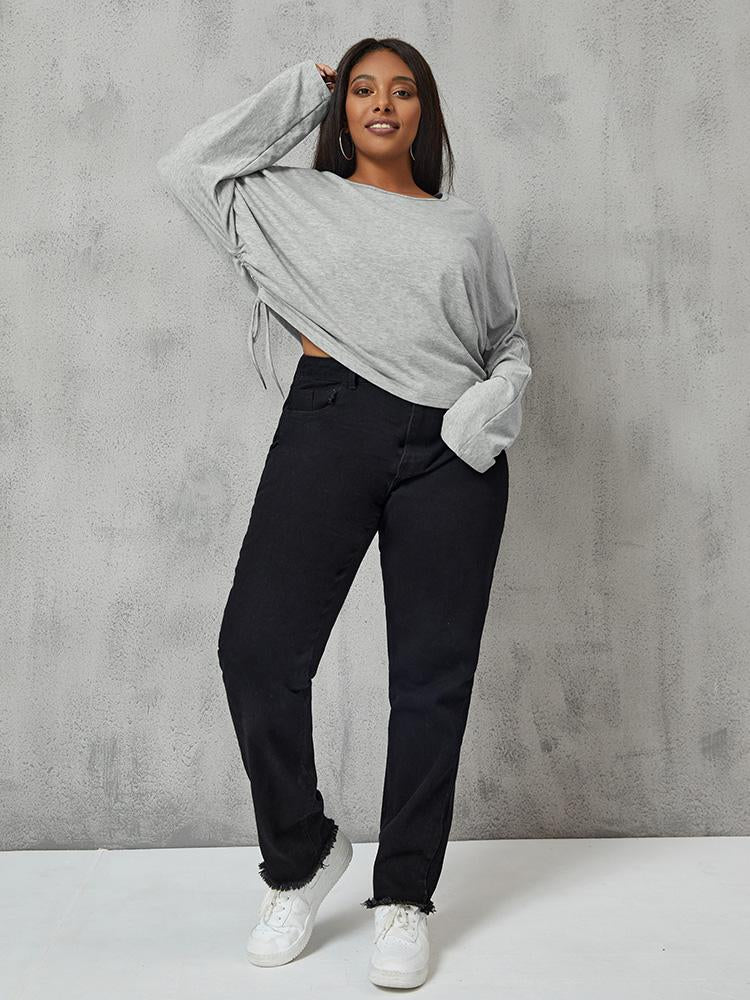 Drawstring Round Neck Tops