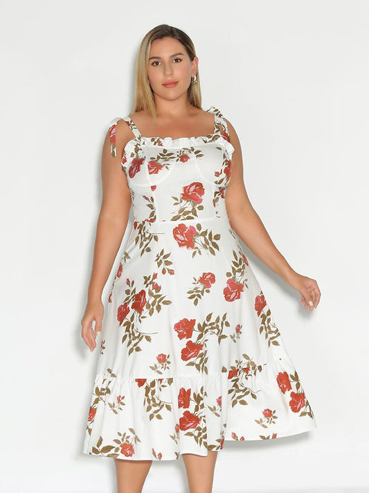 Floral Frill Trim Ruffle Dress