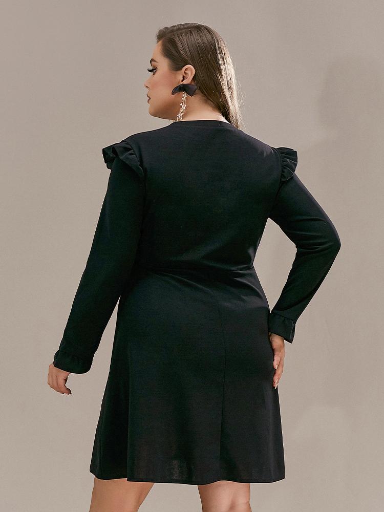 Shoulder Ruffled Round Neck Dress