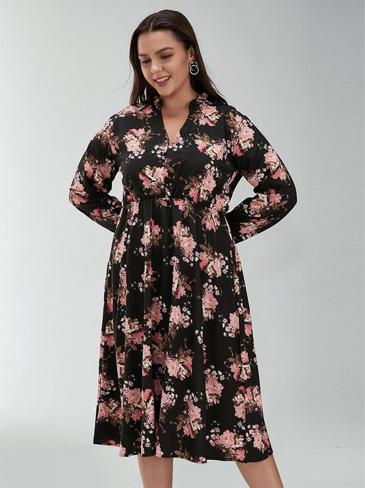 Floral Long Sleeve Midi Dress