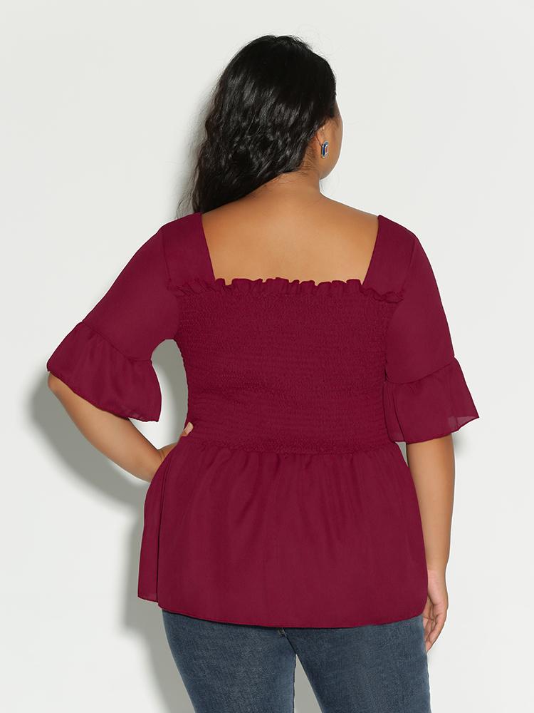 Square Neck Ruffle Hem Dress