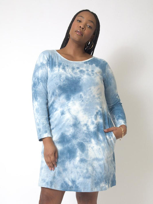 Blue Tie Dye Long-sleeved Sweatshirt Dress