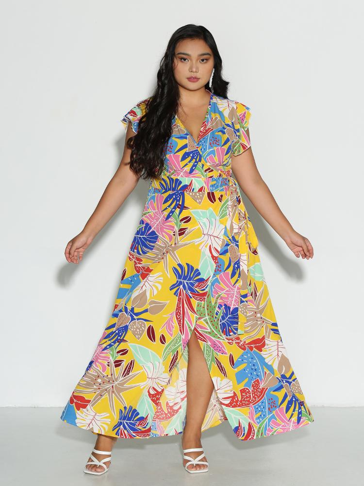 Leaf Print Cap Sleeve Dress