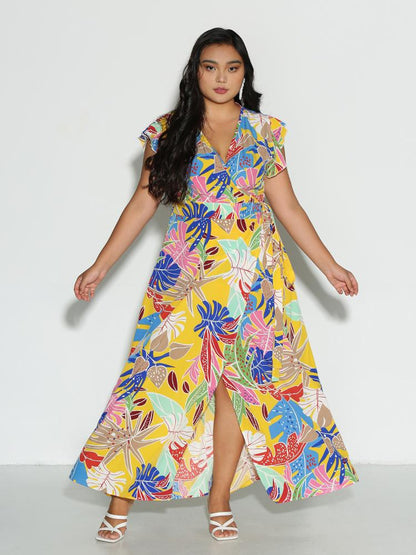 Leaf Print Cap Sleeve Dress