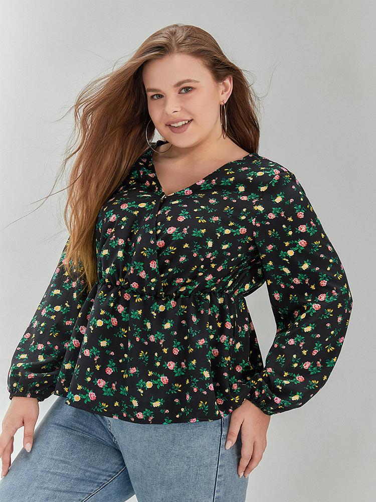 Floral Waisted V-neck Top