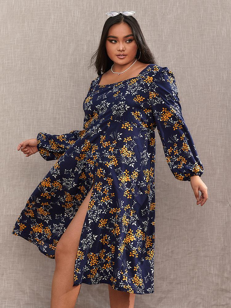Ditsy Floral Split Hem Backless Dress