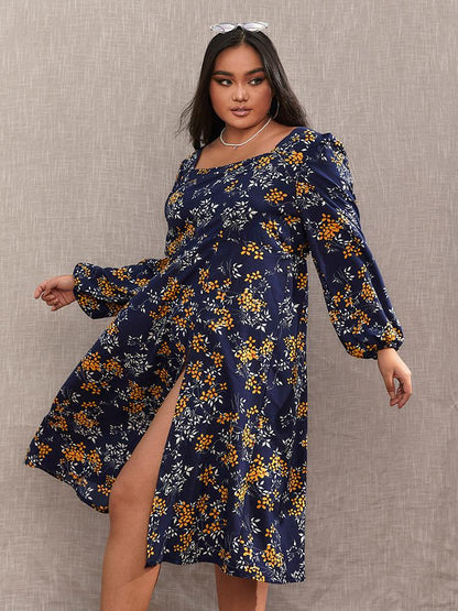 Ditsy Floral Split Hem Backless Dress