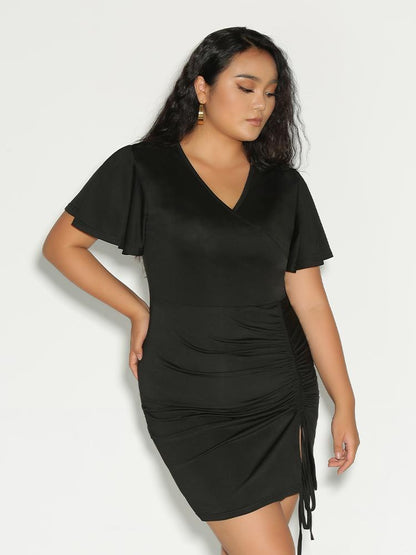 Ruched Knot Surplice Neck Dress