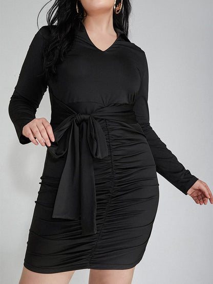 Lace-up Folds Bodycon Dress