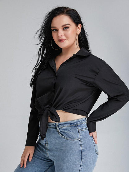 Knotted Long Sleeve Crop Blouse