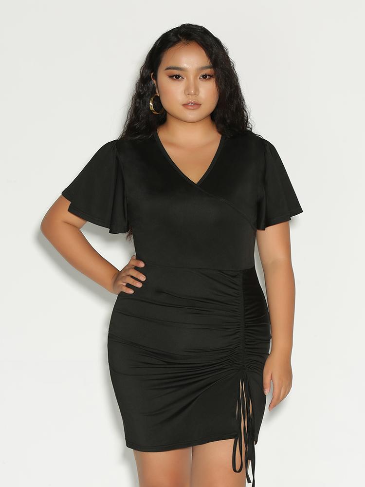 Ruched Knot Surplice Neck Dress