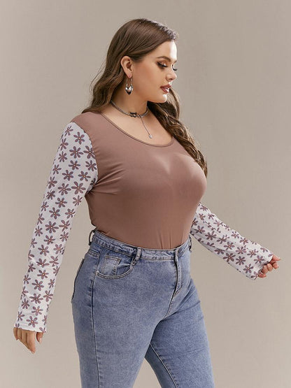 Floral Contrast Round Neck T-Shirt