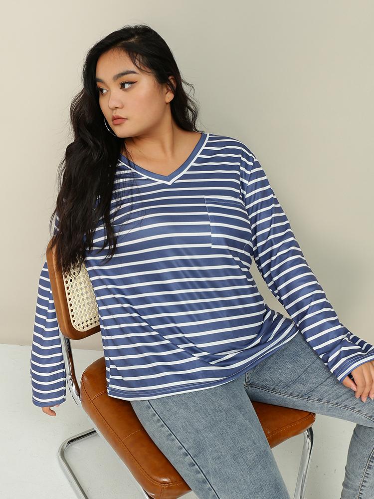Blue Striped V-Neck T-Shirt