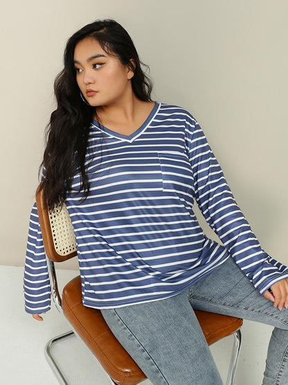 Blue Striped V-Neck T-Shirt