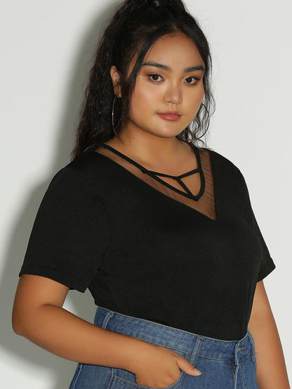 Mesh Neckline T-Shirt