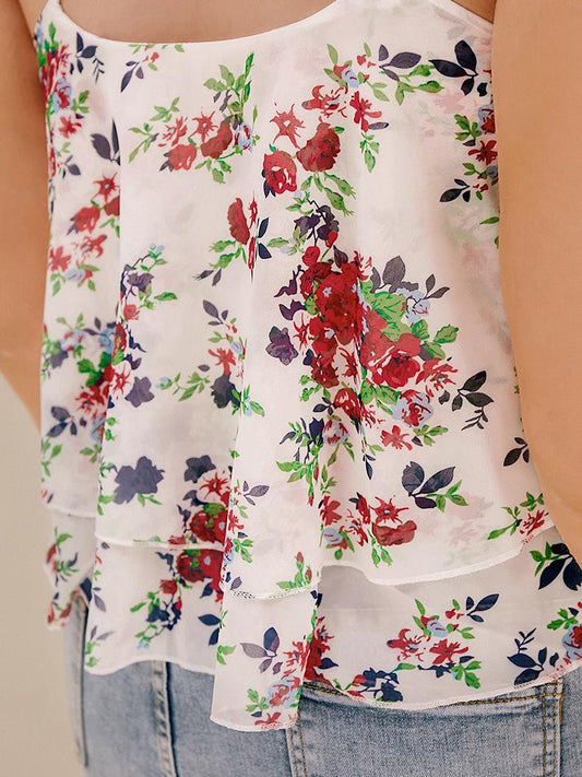 Floral Ruffle Crop Tank Tops