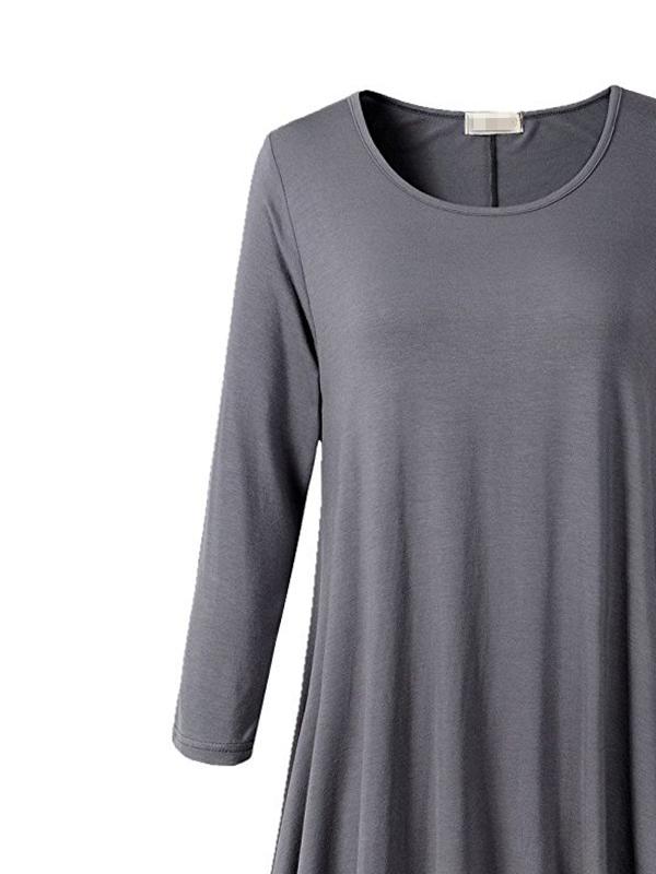 Round-neck Solid Color Dress