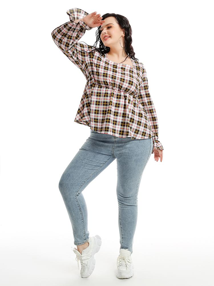 Plaid Long Sleeve Blouse