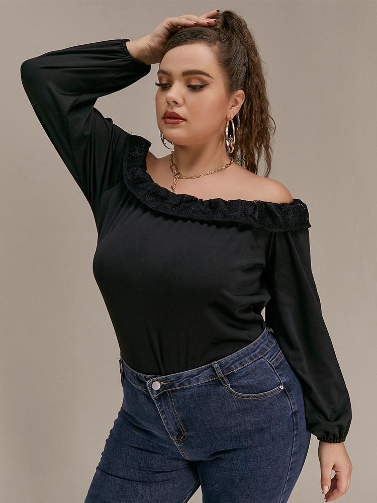 Lace Stitching Off Shoulder Blouse