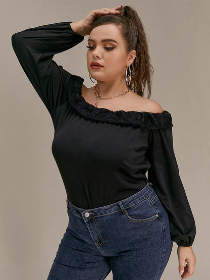 Lace Stitching Off Shoulder Blouse