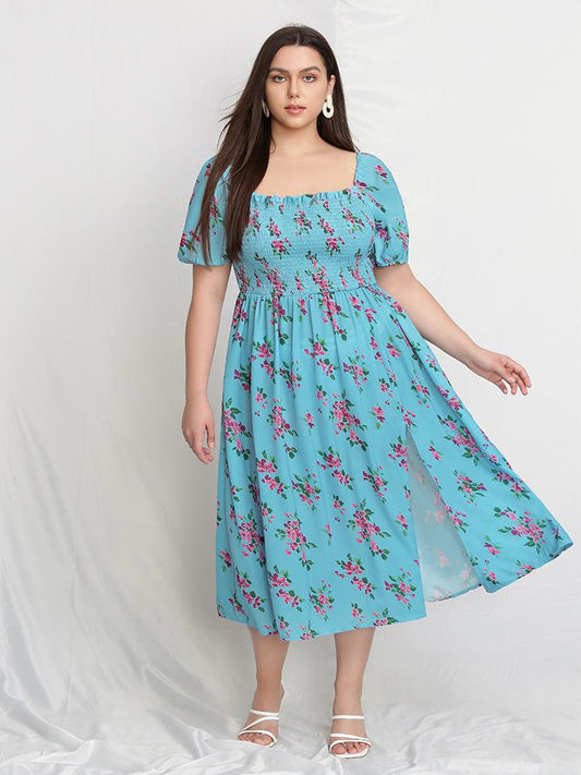 Smocked Lantern Sleeve Dress