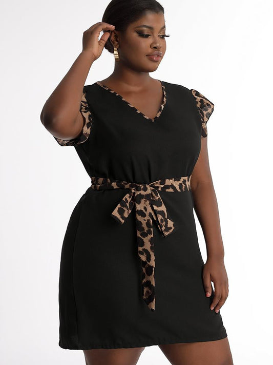 Ribbon Waist Leopard Dress
