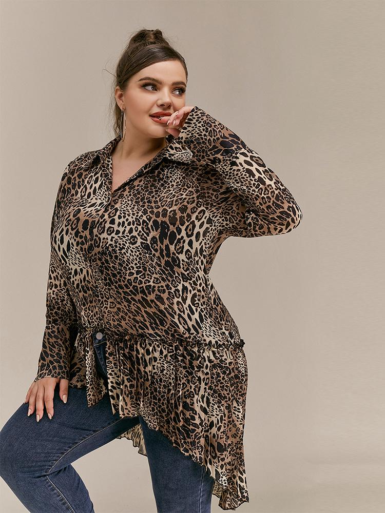 Leopard Lapel Collar Blouse