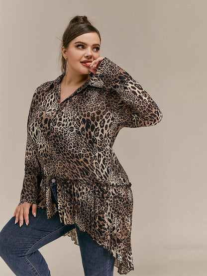 Leopard Lapel Collar Blouse