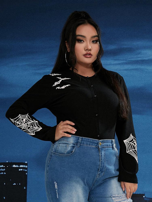 Bat Cobweb Printed Long Sleeve T-shirt