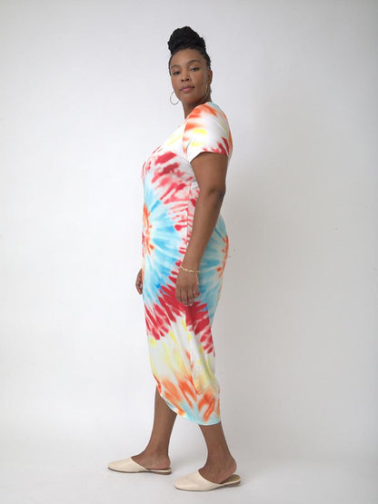 Tie Dye Short Sleeve Midi Dress
