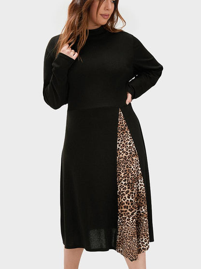 Leopard Patchwork Long Sleeve Dress