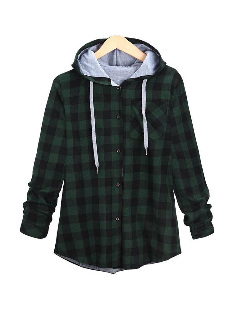Plaid Drawstring Hoodie