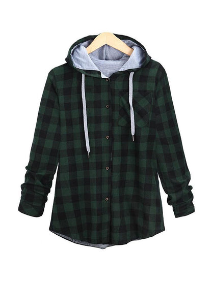 Plaid Drawstring Hoodie