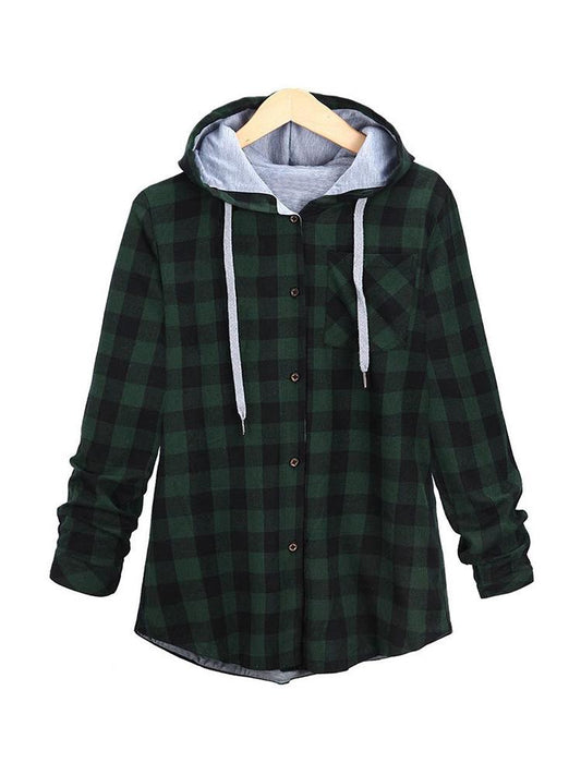 Plaid Drawstring Hoodie