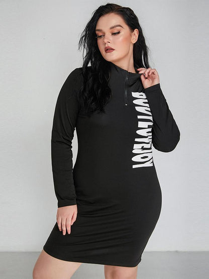 Letter Printed Zipper Dress