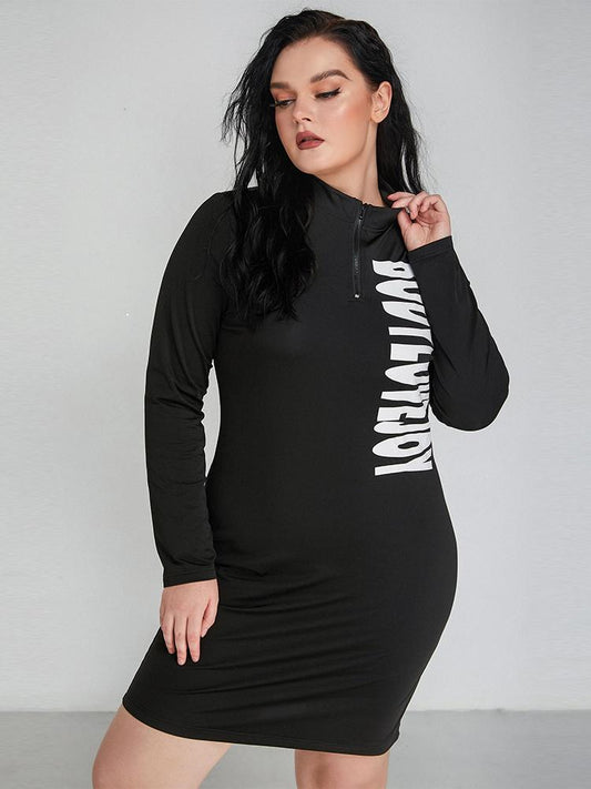 Letter Printed Zipper Dress