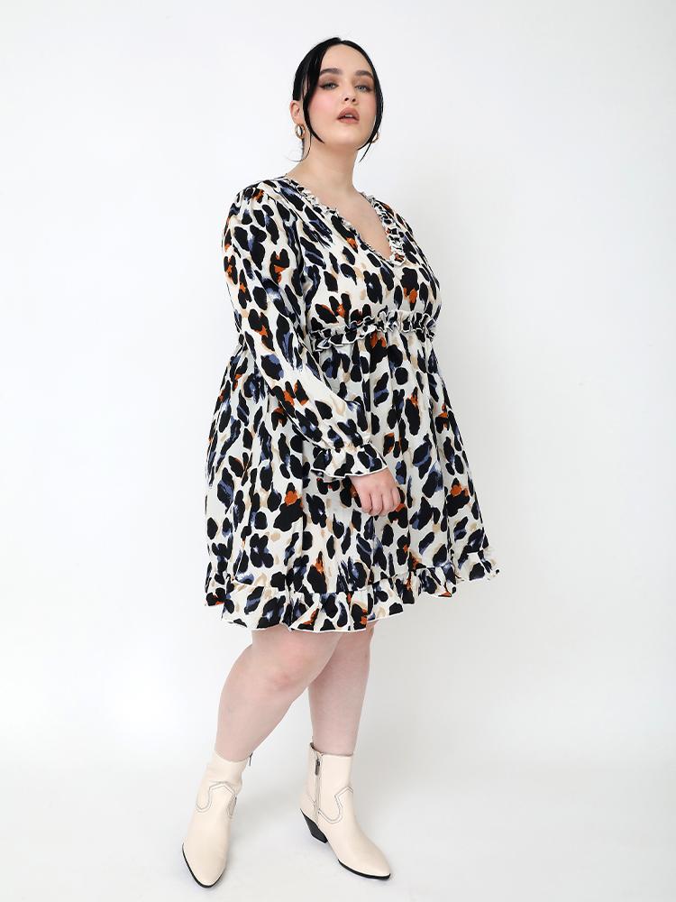 Leopard Print Ruffled Neckline Dess