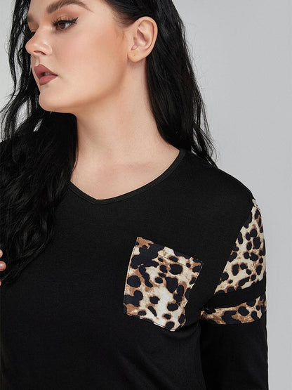 Leopard Print Pocket Long Sleeve T-shirt