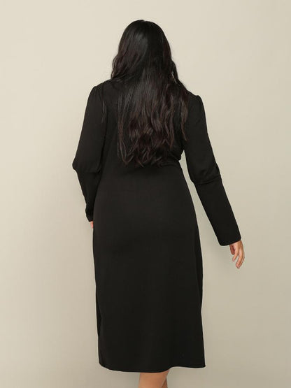 Solid Long Sleeve Round Neck Dress