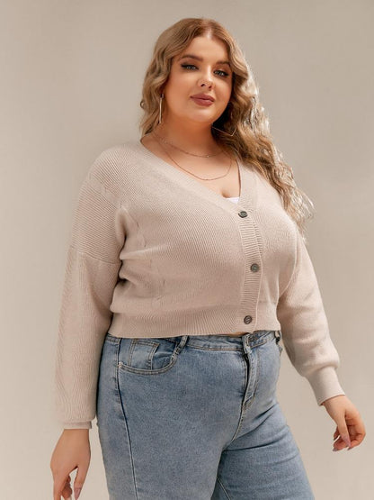 Button V-neck Crop Cardigan