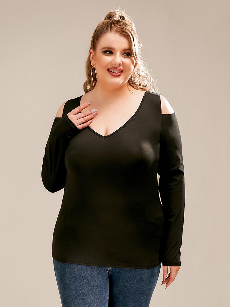 Cold Shoulder V-neck Long-sleeved T-shirt