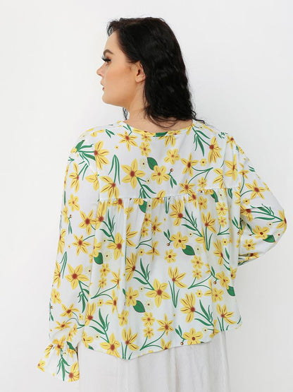 Floral Ruffle Detail V-neck Top