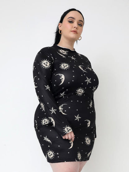 Star Sun Print Bodycon Dress