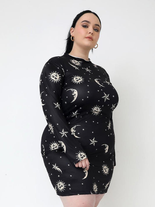 Star Sun Print Bodycon Dress