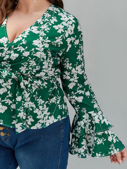 Frilled Flared Sleeve Floral Top