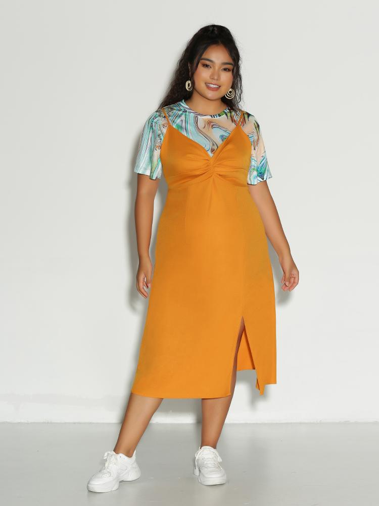 Split Hem Ruched Front Dress