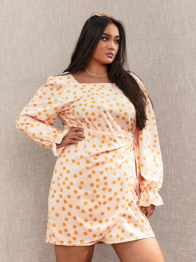 Polka Dot Lace Long Sleeve Dress