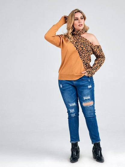 Leopard Cold Shoulder Knit Top