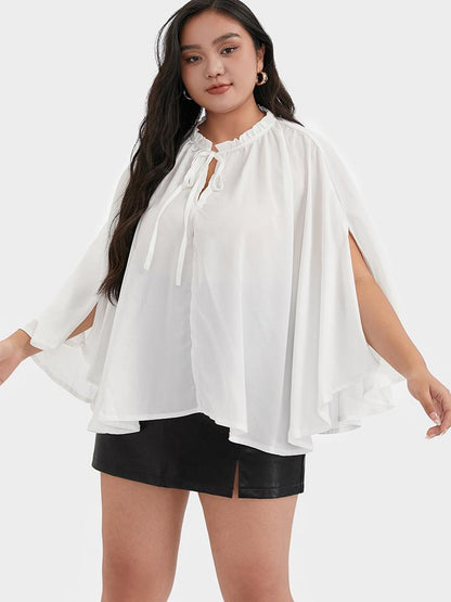 Tie Neck  Dolman Sleeve Loose Blouse