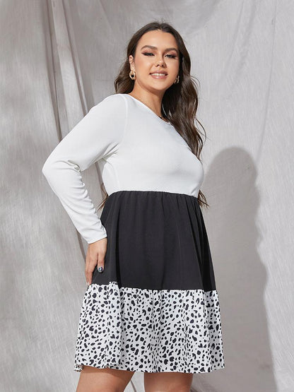 Leopard Print Color Block Dress